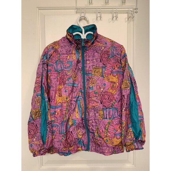 90s Vintage LAVON CHEERFUL CORP Abstract Art Colour Block Ski Jacket Bomber - Picture 1 of 7